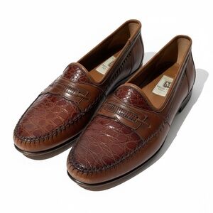 VTG Bruno Magli Exotic ALLIGATOR Leather Shoes Loafers Men’s Sz 9 Slip On Brown